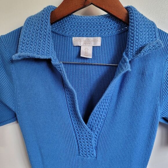 Caroline Constas Ribbed Knit V-Neck Midi Sweater Dress Blue Size Small - Picture 4 of 7